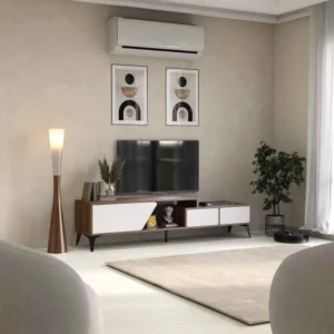 طاولة تلفزيون حديثة بمساحات تخزين ذكية (2)