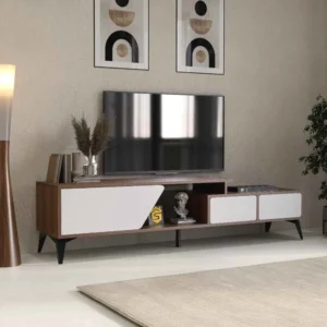 طاولة تلفزيون حديثة بمساحات تخزين ذكية