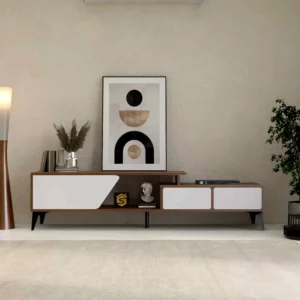 طاولة تلفزيون حديثة بمساحات تخزين ذكية