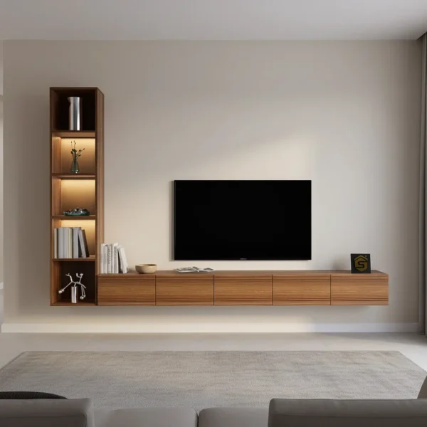 وحده تلفزيون معلقه برفوف بإضاءة جانبية لاسلكية