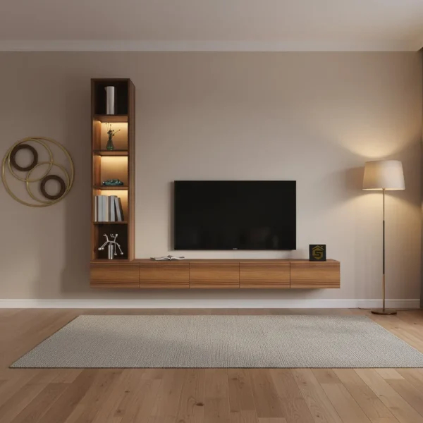 وحده تلفزيون معلقه برفوف بإضاءة جانبية لاسلكية