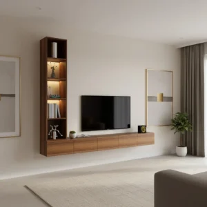 وحده تلفزيون معلقه برفوف بإضاءة جانبية لاسلكية