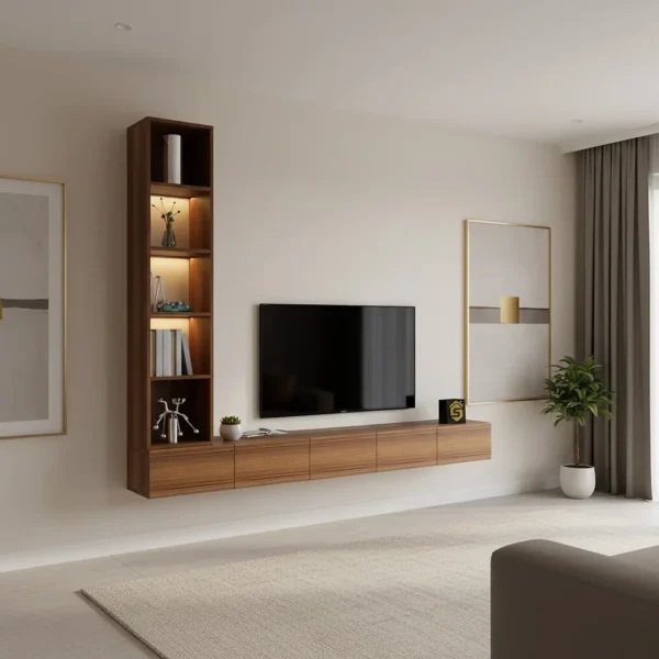 وحده تلفزيون معلقه برفوف بإضاءة جانبية لاسلكية