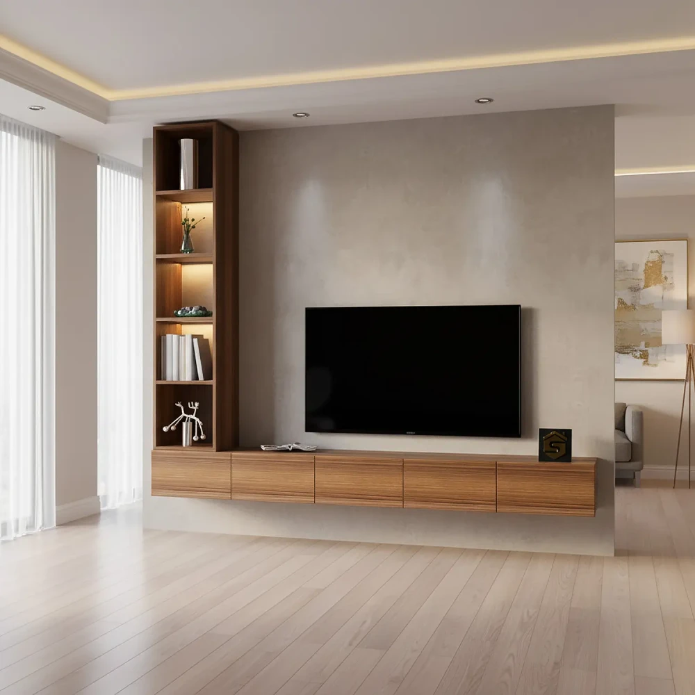 وحده تلفزيون معلقه برفوف بإضاءة جانبية لاسلكية