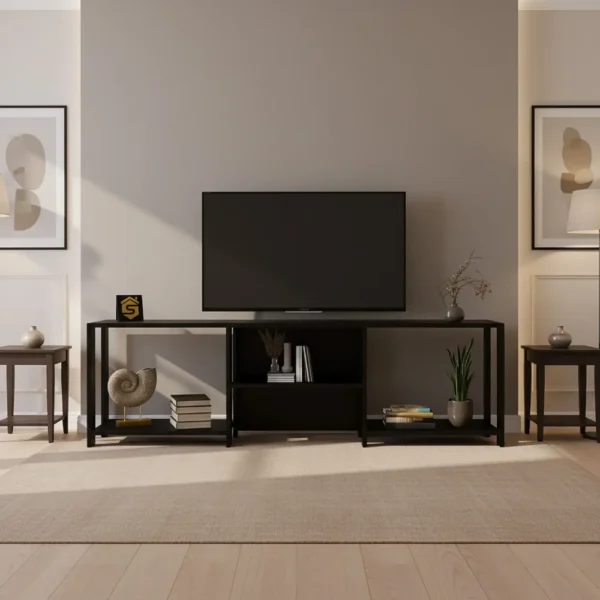 طاولة تلفزيون بلون أسود تصميم بسيط