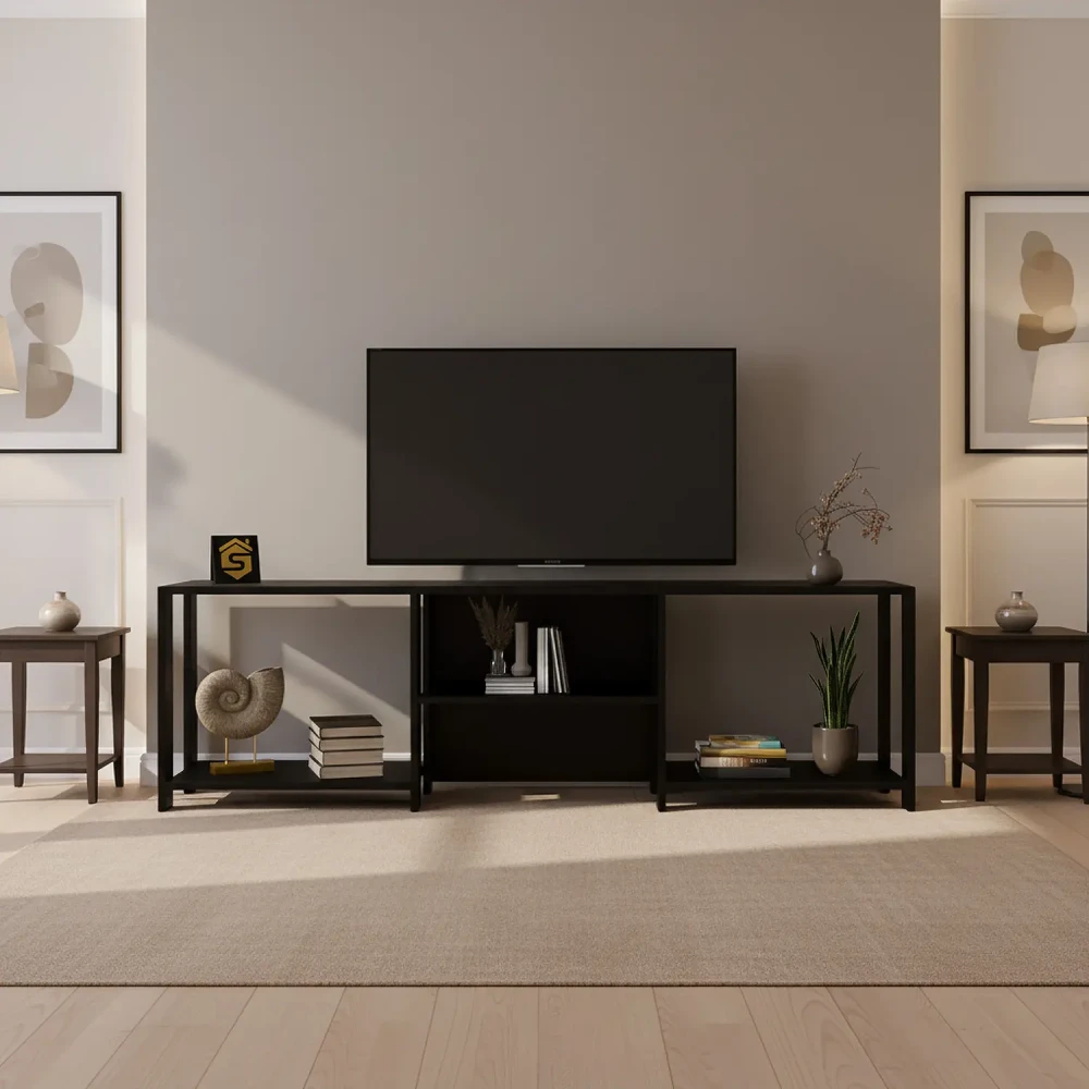 طاولة تلفزيون بلون أسود تصميم بسيط
