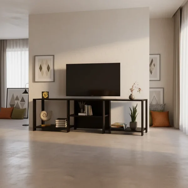 طاولة تلفزيون بلون أسود تصميم بسيط