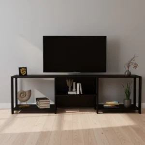 طاولة تلفزيون بلون أسود تصميم بسيط