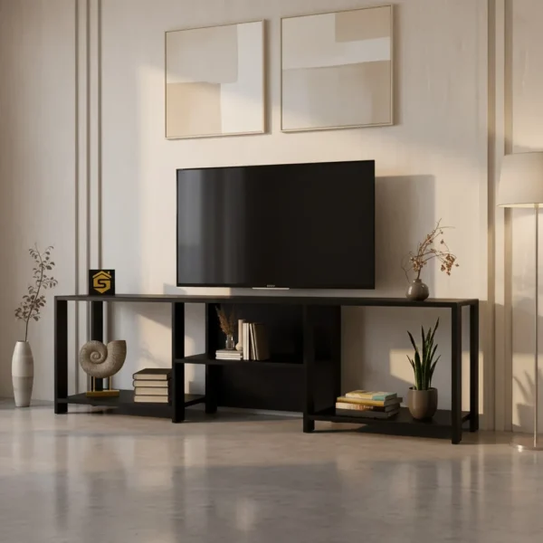 طاولة تلفزيون بلون أسود تصميم بسيط
