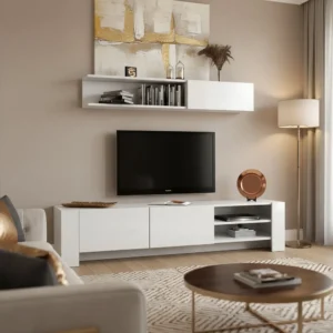 طاولة تلفزيون لون أبيض مع رف 127