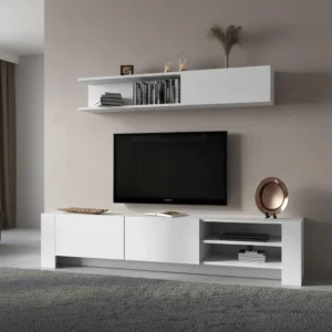 طاولة تلفزيون لون أبيض مع رف 127