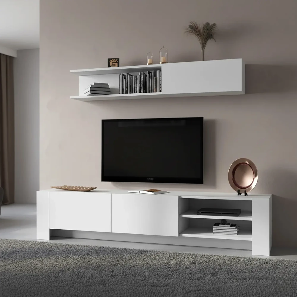 طاولة تلفزيون لون أبيض مع رف 127