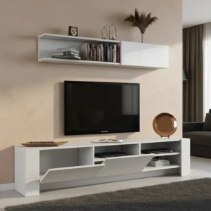 طاولة تلفزيون لون أبيض مع رف 127
