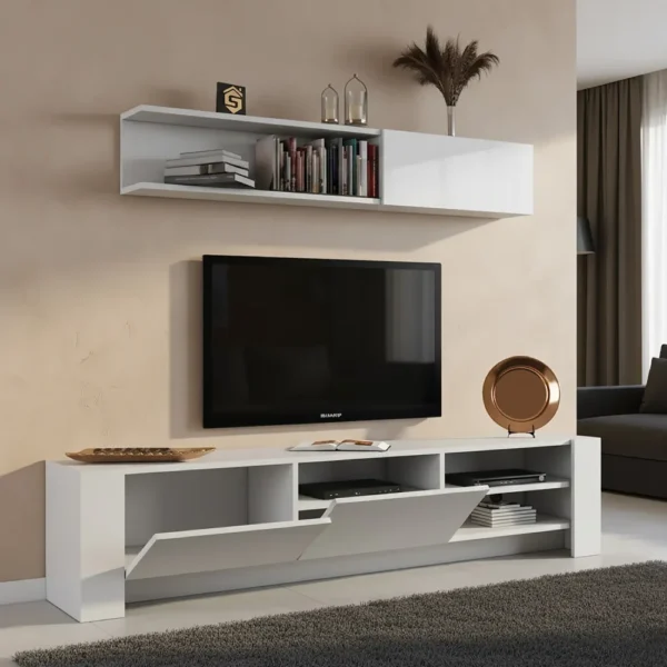 طاولة تلفزيون لون أبيض مع رف 127