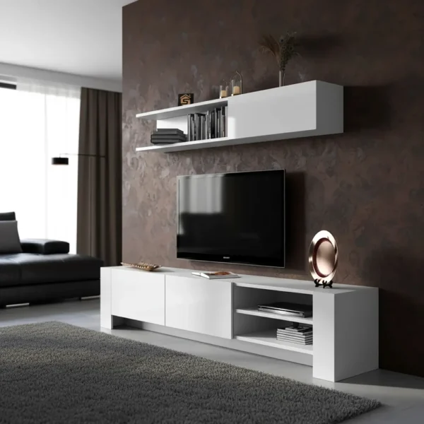 طاولة تلفزيون لون أبيض مع رف 127