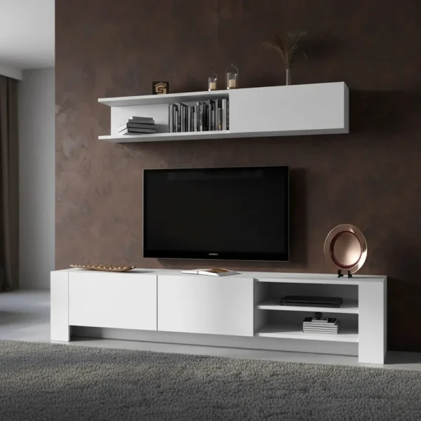 طاولة تلفزيون لون أبيض مع رف 127