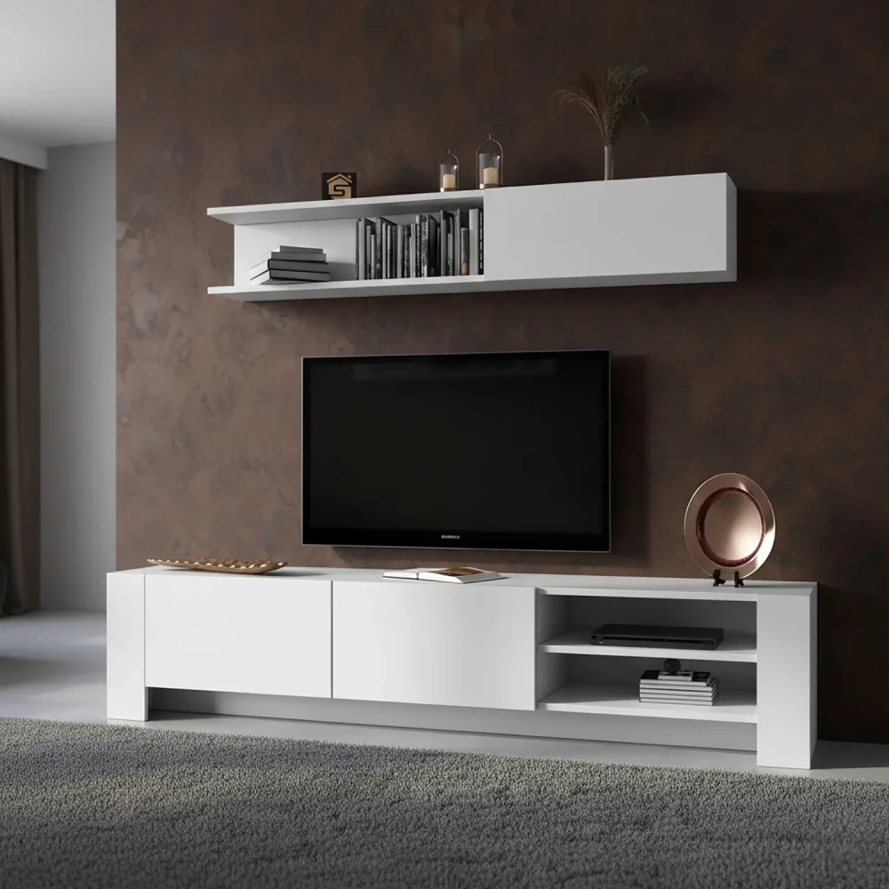 طاولة تلفزيون لون أبيض مع رف 127