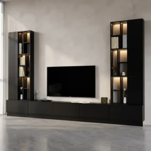 طاولة تلفزيون مع وحدة جانبية مضاءة لون أسود