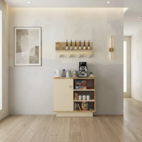 ركن قهوة بيج مع خشبي