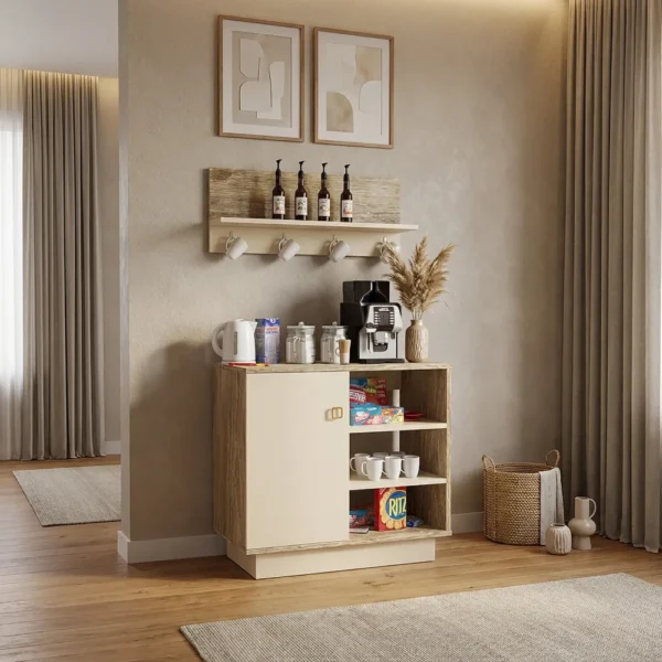 ركن قهوة بيج مع خشبي