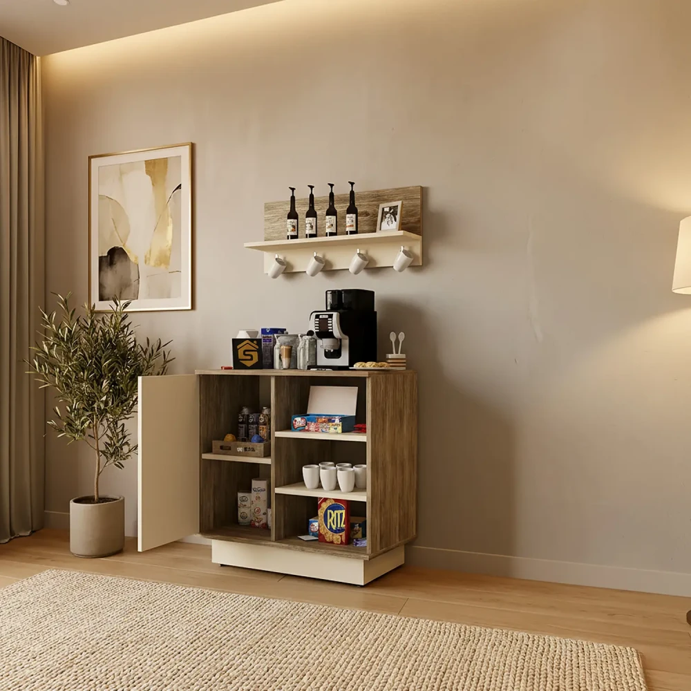 ركن قهوة بيج مع خشبي