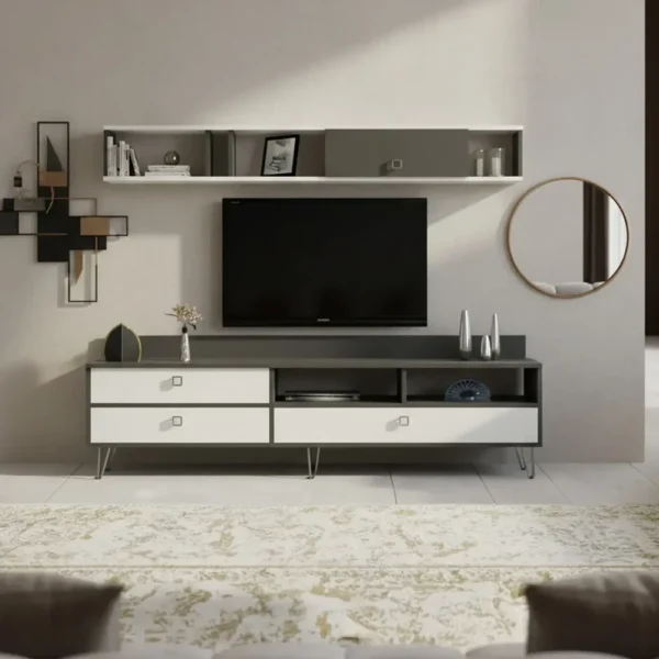 طاولة تلفزيون أبيض مع رمادي 154