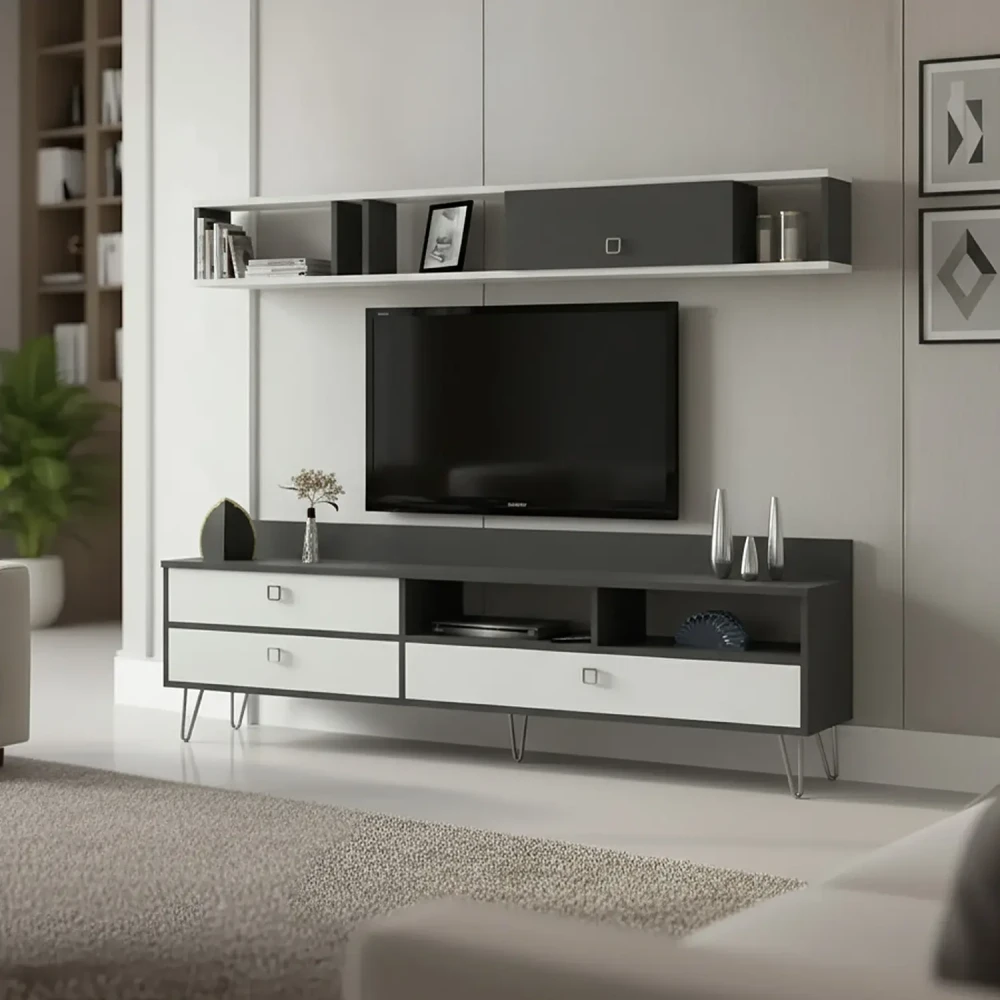 طاولة تلفزيون أبيض مع رمادي 154