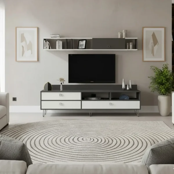 طاولة تلفزيون أبيض مع رمادي 154