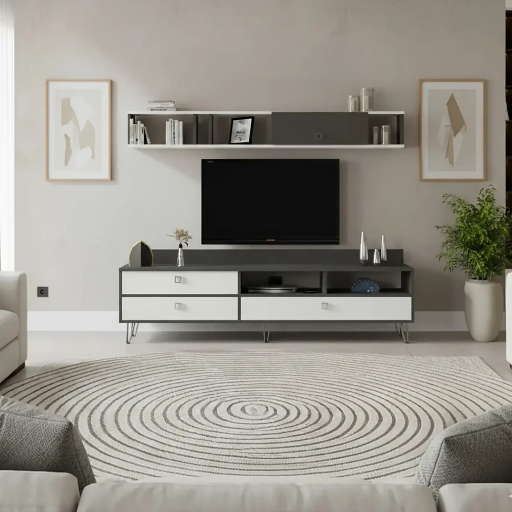 طاولة تلفزيون أبيض مع رمادي 154