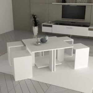 طاولة وسط مع 4 طاولات خدمة لون أبيض 404