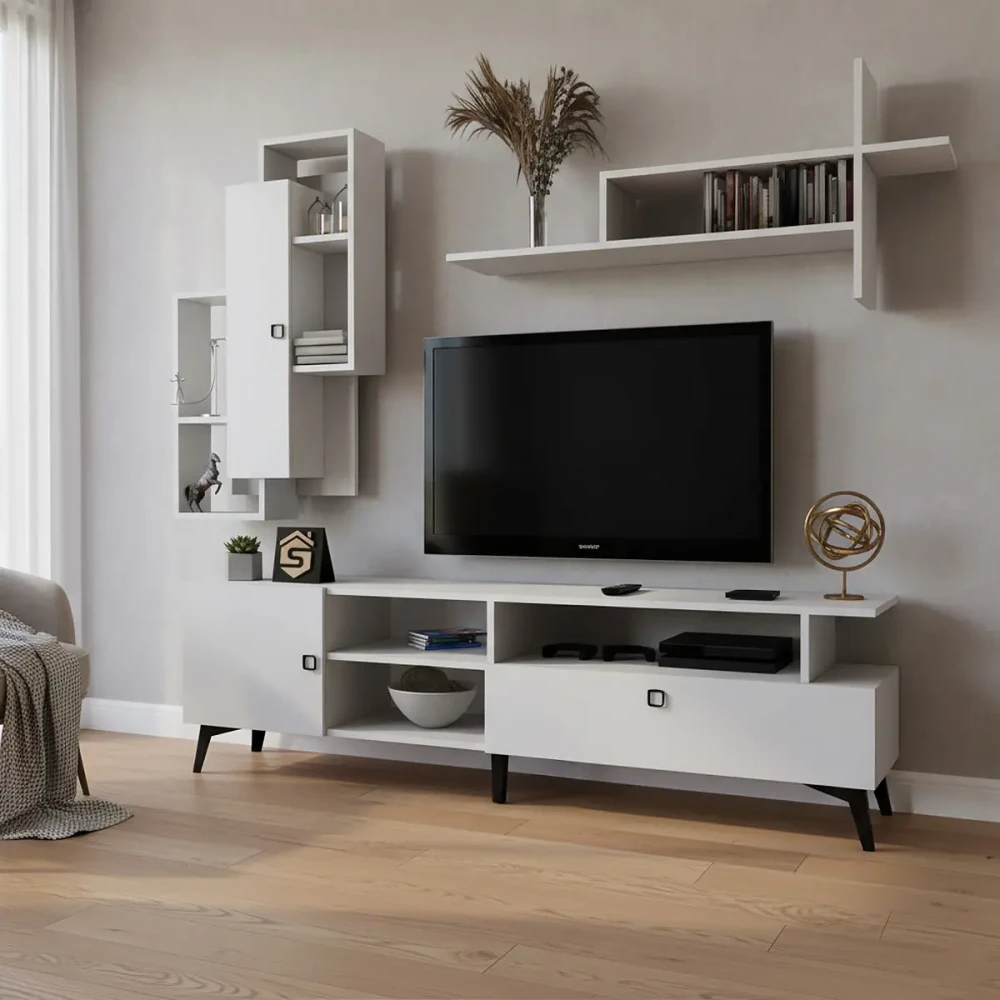 طاولة تلفاز خشب لون أبيض 16