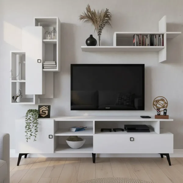 طاولة تلفاز خشب لون أبيض 16-2012 (3) طاولة تلفاز خشب لون أبيض 16