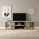 طاولة تلفزيون تصميم عصري بأرفف عملية