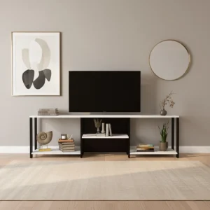 طاولة تلفزيون تصميم عصري بأرفف عملية