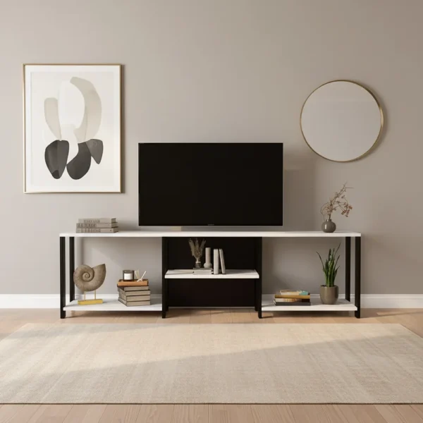 طاولة تلفزيون تصميم عصري بأرفف عملية