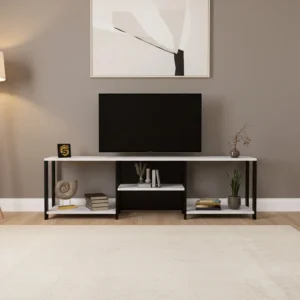 طاولة تلفزيون تصميم عصري بأرفف عملية