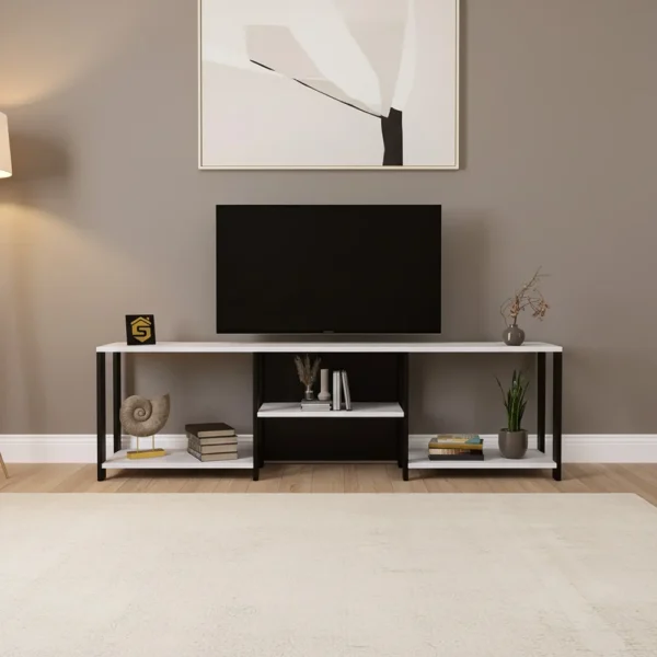طاولة تلفزيون تصميم عصري بأرفف عملية