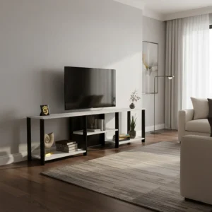 طاولة تلفزيون تصميم عصري بأرفف عملية