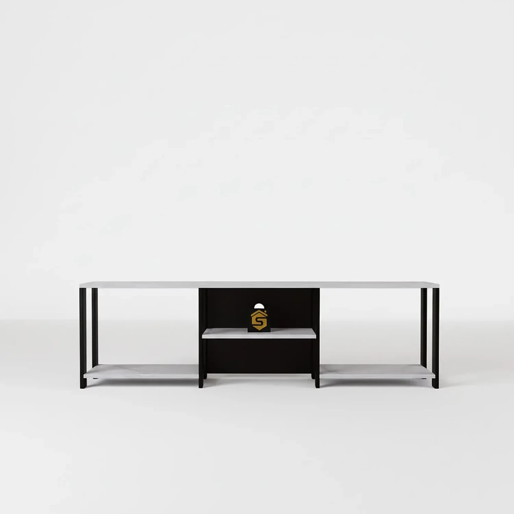 طاولة تلفزيون تصميم عصري بأرفف عملية