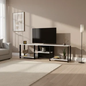 طاولة تلفزيون تصميم عصري بأرفف عملية