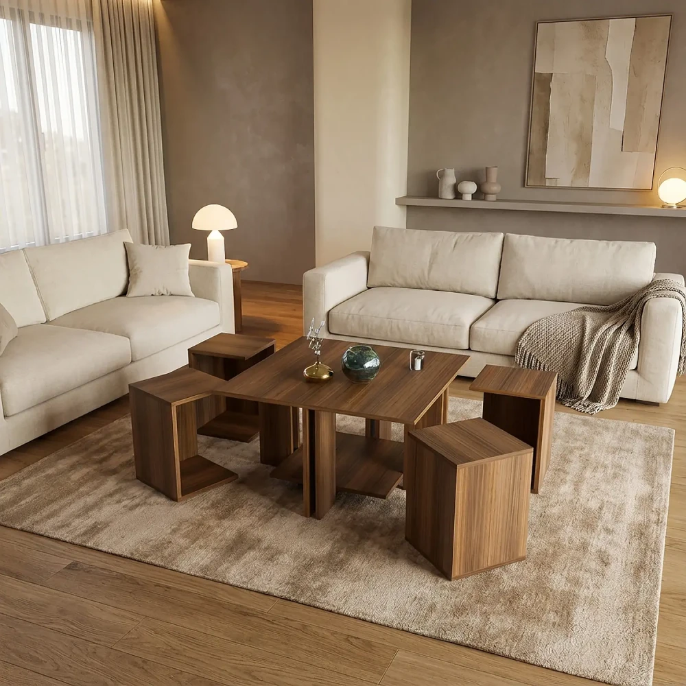 طاولة وسط مع 4 طاولات خدمة لون بني 405