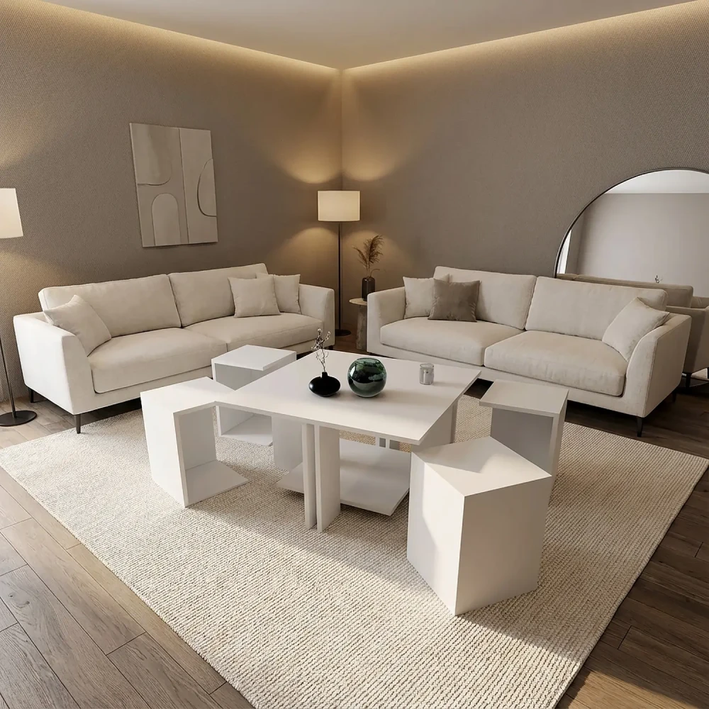 طاوله وسط مع 4 طاولات خدمة لون أبيض 404