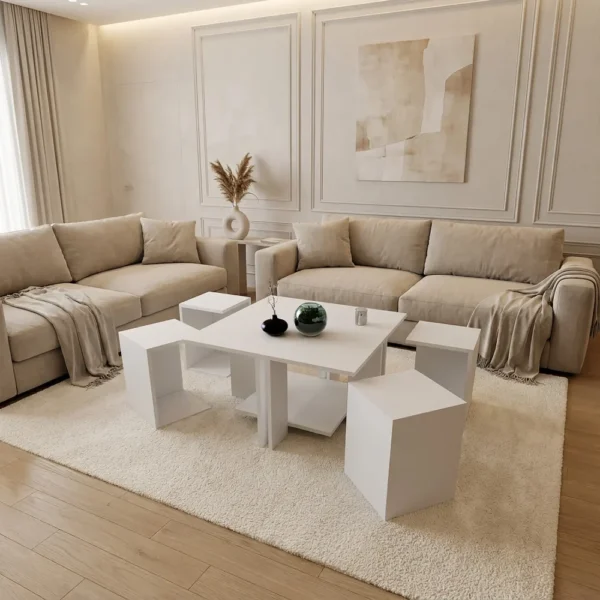 طاوله وسط مع 4 طاولات خدمة لون أبيض 404