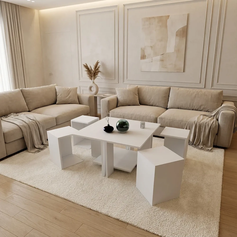 طاوله وسط مع 4 طاولات خدمة لون أبيض 404