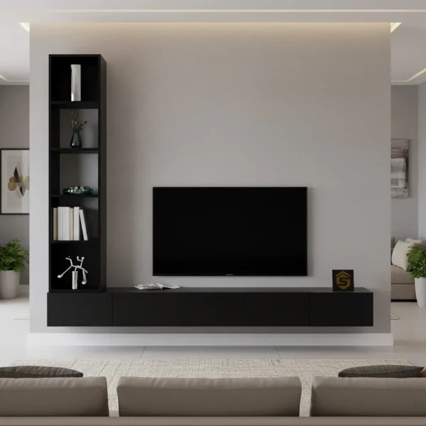 طاولة تلفزيون جدارية برفوف جانبية مضيئة بدون أسلاك
