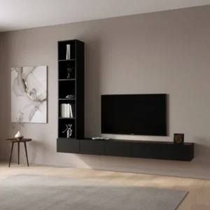 طاولة تلفزيون جدارية برفوف جانبية مضيئة بدون أسلاك