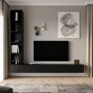 طاولة تلفزيون جدارية برفوف جانبية مضيئة بدون أسلاك