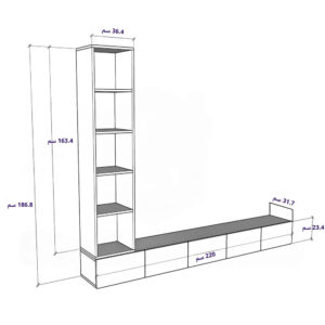 طاولة تلفزيون جدارية برفوف جانبية مضيئة بدون أسلاك