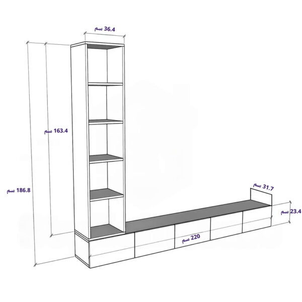 طاولة تلفزيون جدارية برفوف جانبية مضيئة بدون أسلاك