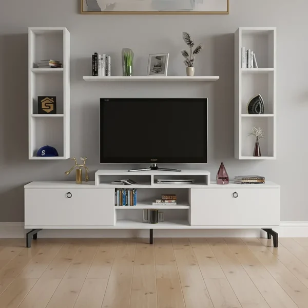 طاولة شاشة مع رفوف لون أبيض 17-2312 (2) طاولة شاشة مع رفوف لون أبيض 17